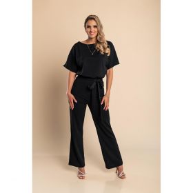 Salopeta Cu Pantaloni Lungi Largi Si Maneci Scurte Nelia, Neagra