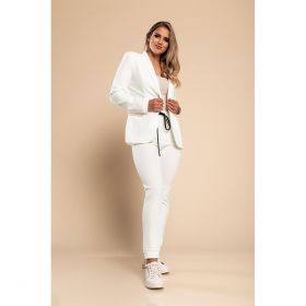 Set Pantaloni Cu Blazer Elegant Estrena, Alb