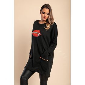 TunicÄƒ Cu MÃ¢neci Lungi Cu Imprimeu È˜i Buzunare Siona, Negru