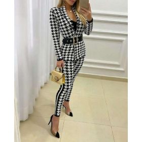 Set Blazer Cu Pantaloni Eleganti Cu Imprimeu De Pepita Miriama, Negru Cu Alb
