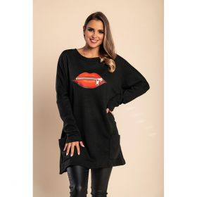 TunicÄƒ Cu MÃ¢neci Lungi Cu Imprimeu È˜i Buzunare Siona, Negru