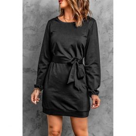 Rochie Mini Eleganta Cu Maneci Lejere Si Panglica Orton, Neagra