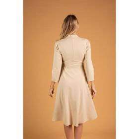 Rochie ElegantÄƒ Cu Guler Pliant È˜i MÃ¢neci 3/4 Imogena, Bej