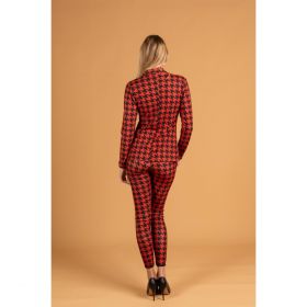 Costum Elegant Cu Pantaloni Cu Model  Pepita Miriama, Negru È˜i RoÈ™u