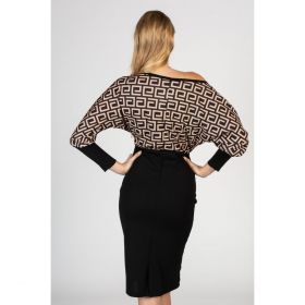 Rochie Midi ElegantÄƒ Cu Imprimeu Geometric Serenna, NeagrÄƒ