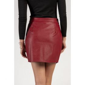 Fusta Mini Din Imitatie De Piele Cu Talie Inalta Si Crapata Helia, Visiniu