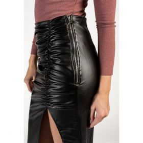 Fusta Midi Din Imitatie De Piele Cu Talie Inalta Si  FantÄƒ  Maracana, Neagra