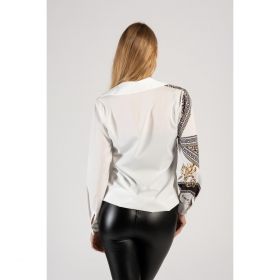 Bluza Eleganta Din Imitatie De Satin Cu Imprimeu Rustica, Alb