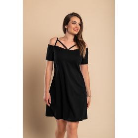 Rochie Mini Eleganta Cu Maneci Scurte, Umeri Deschisi Si Bretele Cecina, Neagra