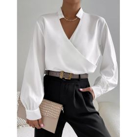 Bluza Eleganta Cu Guler Rusesc Si Decolteu Adanc Cu Clapa Belucca, AlbÄƒ