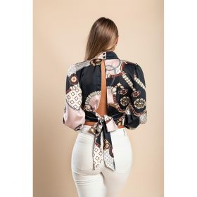 BluzÄƒ ElegantÄƒ Cu Guler ÃŽnalt È˜i MÃ¢neci ÃŽn FormÄƒ De Clopot Diezma, Negru - Roz