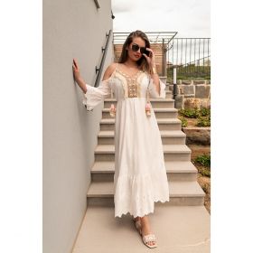 Rochie Maxi De Vara Cu Broderie Fioranna, Alba