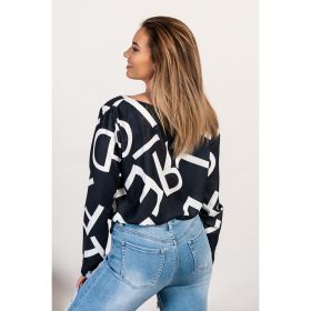 Bluza Eleganta Cu Maneci Lungi Si Imprimeu Litere Osmana, Neagra
