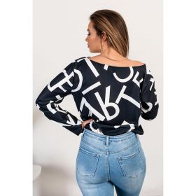 Bluza Eleganta Cu Maneci Lungi Si Imprimeu Litere Osmana, Neagra