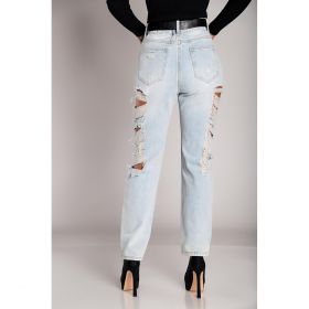 Blugi Drepti Cu Rupturi La Moda Venetina, Albastru Deschis
