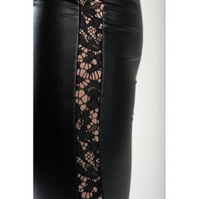 Leggings Eleganti Din Piele Sintetica Cu Dantela Margaretta, Negru