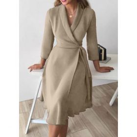 Rochie ElegantÄƒ Cu Guler Pliant È˜i MÃ¢neci 3/4 Imogena, Bej