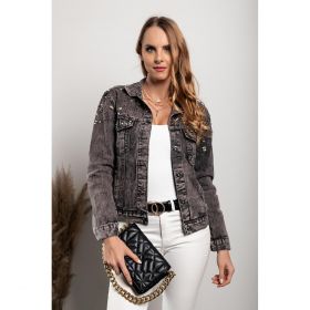 Geaca Din Denim Cu Rupturi Si Perle  Limoncina, Neagra
