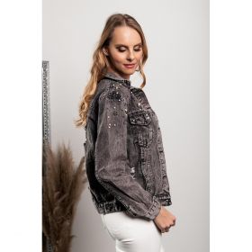 Geaca Din Denim Cu Rupturi Si Perle  Limoncina, Neagra