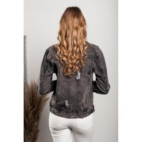 Geaca Din Denim Cu Rupturi Si Perle  Limoncina, Neagra