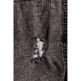 Geaca Din Denim Cu Rupturi Si Perle  Limoncina, Neagra