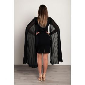 Rochie Mini Eleganta Slim Fitt Cu  Maneci Plisate Marseila, Neagra