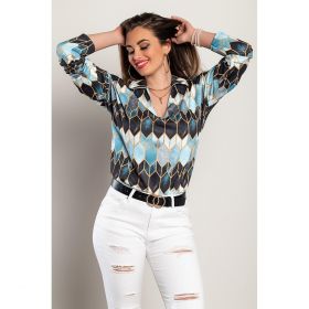 Bluza Eleganta Cu Maneci Lungi Si Imprimeu Noraha, Albastru Deschis