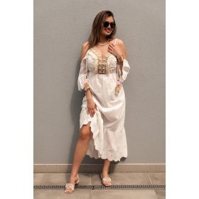 Rochie Maxi De Vara Cu Broderie Fioranna, Alba