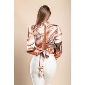 Bluza Eleganta Cu Guler Inalt Si Maneci  Clopot Diezma, Bej