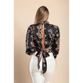 BluzÄƒ ElegantÄƒ Cu Guler ÃŽnalt È˜i MÃ¢neci ÃŽn FormÄƒ De Clopot Diezma, Negru - Auriu