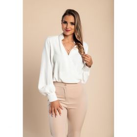 Bluza Eleganta Cu Guler Rusesc Si Decolteu Adanc Cu Clapa Belucca, AlbÄƒ