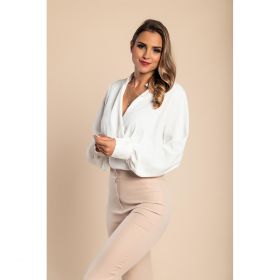 Bluza Eleganta Cu Guler Rusesc Si Decolteu Adanc Cu Clapa Belucca, AlbÄƒ