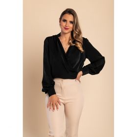 Bluza Eleganta Cu Guler Rusesc Si Decolteu Adanc Cu Clapa Belucca, NeagrÄƒ
