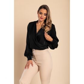 Bluza Eleganta Cu Guler Rusesc Si Decolteu Adanc Cu Clapa Belucca, NeagrÄƒ