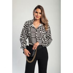 BluzÄƒ ElegantÄƒ Cu Model Pepita È˜i Guler Clasic Journee, Alb-Negru