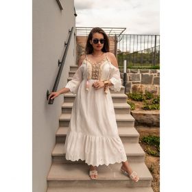 Rochie Maxi De Vara Cu Broderie Fioranna, Alba