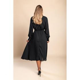Rochie Midi Eleganta Cu Detaliu Din Imitatie Piele Plana, Neagra