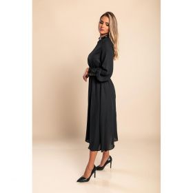 Rochie Midi Eleganta Cu Detaliu Din Imitatie Piele Plana, Neagra