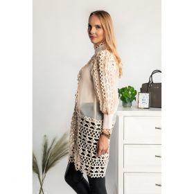 Bluza Lunga Semitransparenta Cu Detalii Din Dantela Catllara, Bej