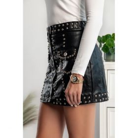 Fusta Mini Din Imitatie Piele Cu Nituri Papiola, Neagra