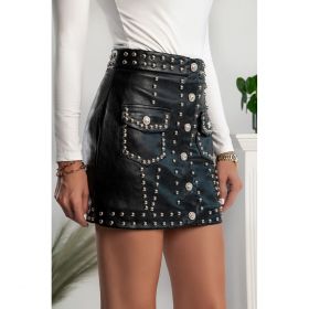 Fusta Mini Din Imitatie Piele Cu Nituri Papiola, Neagra
