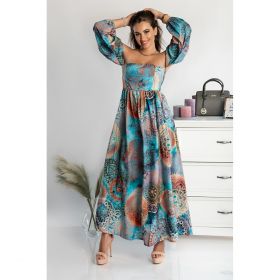 Rochie Maxi Eleganta Cu Imprimeu Montella, Albastru Deschis