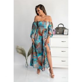 Rochie Maxi Eleganta Cu Imprimeu Montella, Albastru Deschis