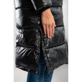 Geaca Lunga Matlasata Cu Gluga Detasabila Moena, Neagra