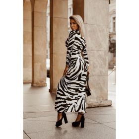 Rochie Maxi Eleganta Cu Imprimeu Zebra Cadiz, Alb-Negru