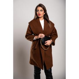 Palton Scurt Elegant Cu Guler Larg Cu Rever, Maro