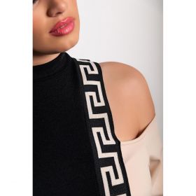 Tricou Cu Imprimeu Geometric Nelyna, Negru/Bej
