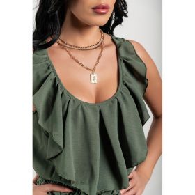 Rochie Mini Eleganta Cu Volane Caltana, Verde Masliniu