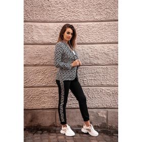 Costum Elegant Cu Pantalon È˜i Blazer Cu Imprimeu Geometric Nunzia, Alb-Negru