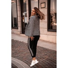 Costum Elegant Cu Pantalon È˜i Blazer Cu Imprimeu Geometric Nunzia, Alb-Negru